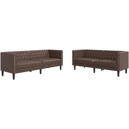 Chesterfield Sofa 2-Sitzer + 3-Sitzer Braun Kunstleder