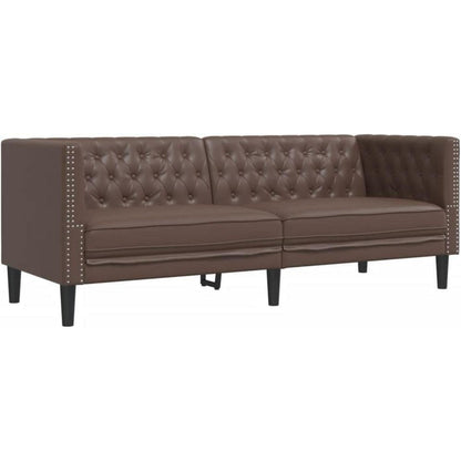 Chesterfield Sofa 2-Sitzer + 3-Sitzer Braun Kunstleder