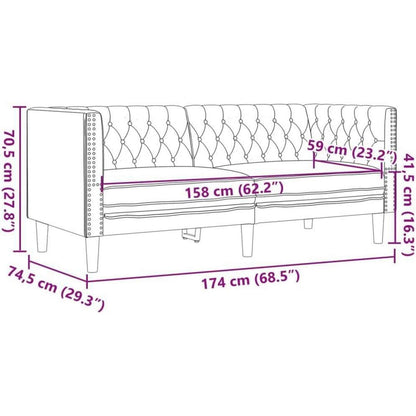 Chesterfield Sofa 2-Sitzer Grau Kunstleder Polstersofa