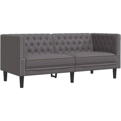 Chesterfield Sofa 2-Sitzer Grau Kunstleder Polstersofa