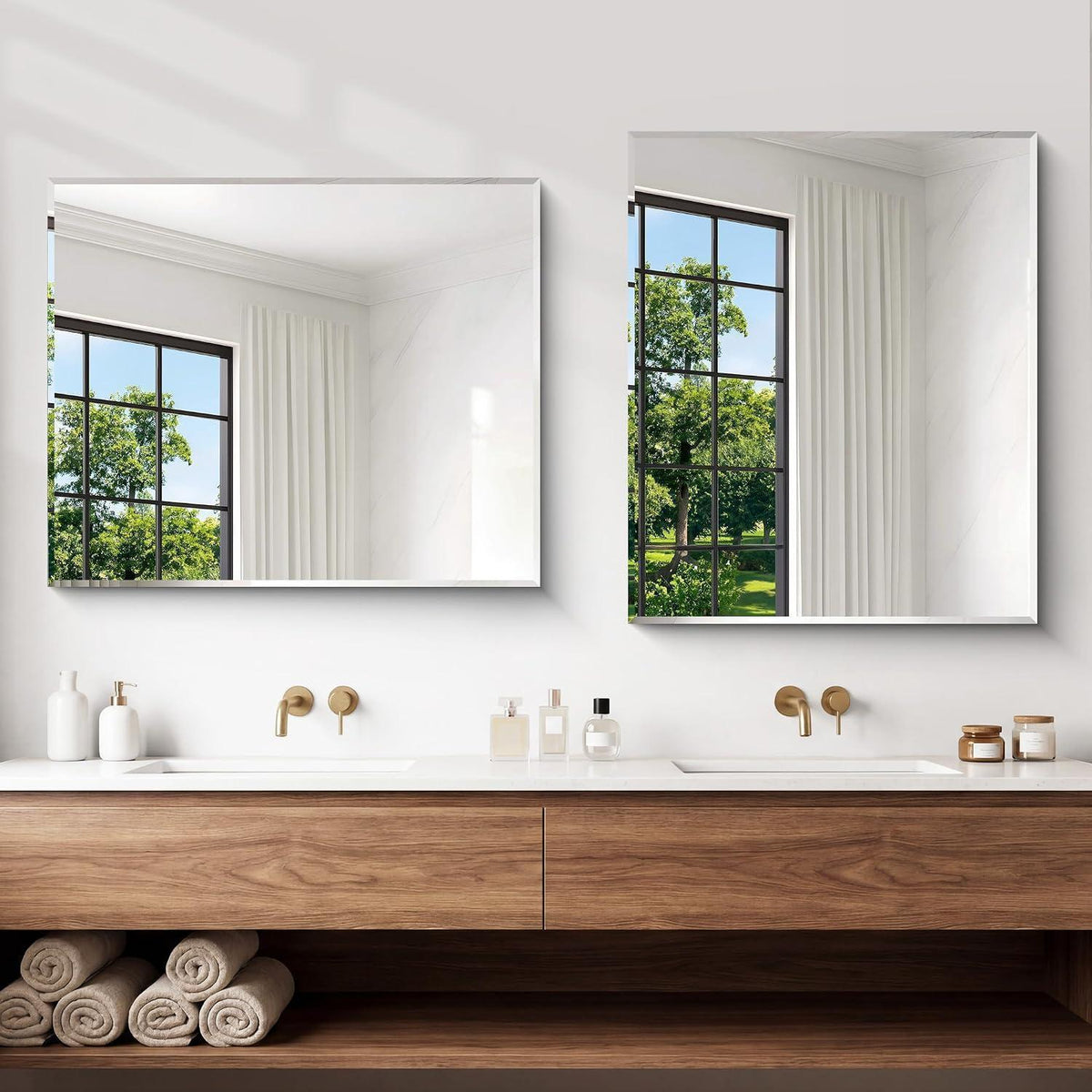 Rahmenloser Wandspiegel 90x75 cm – Rechteckig für Bad, Schlaf- & Wohnzimmer