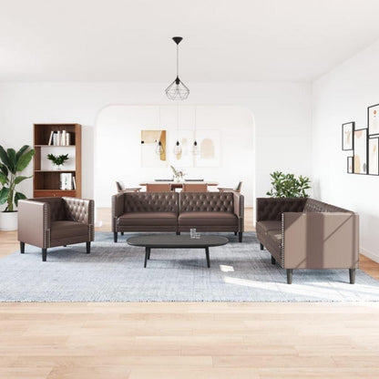 Chesterfield Polstersofa Braun – Sessel, 2-Sitzer & 3-Sitzer