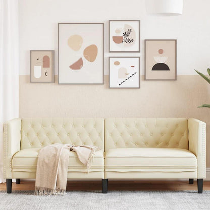 Chesterfield Sofa 3-Sitzer Creme Kunstleder Polstersofa