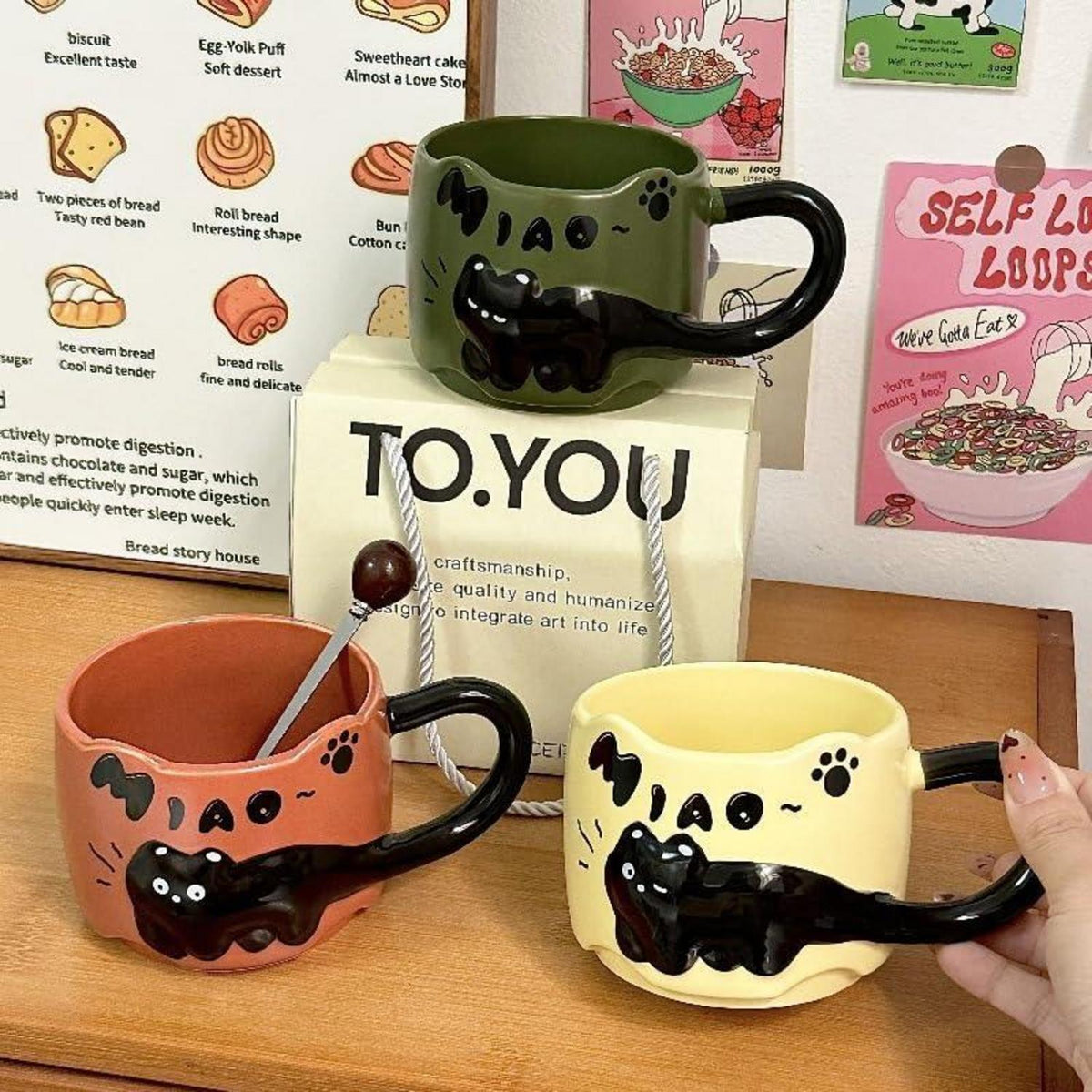 3D Katzen Tasse - Schwarze Katze Grün | Kaffeebecher für Katzenliebhaber