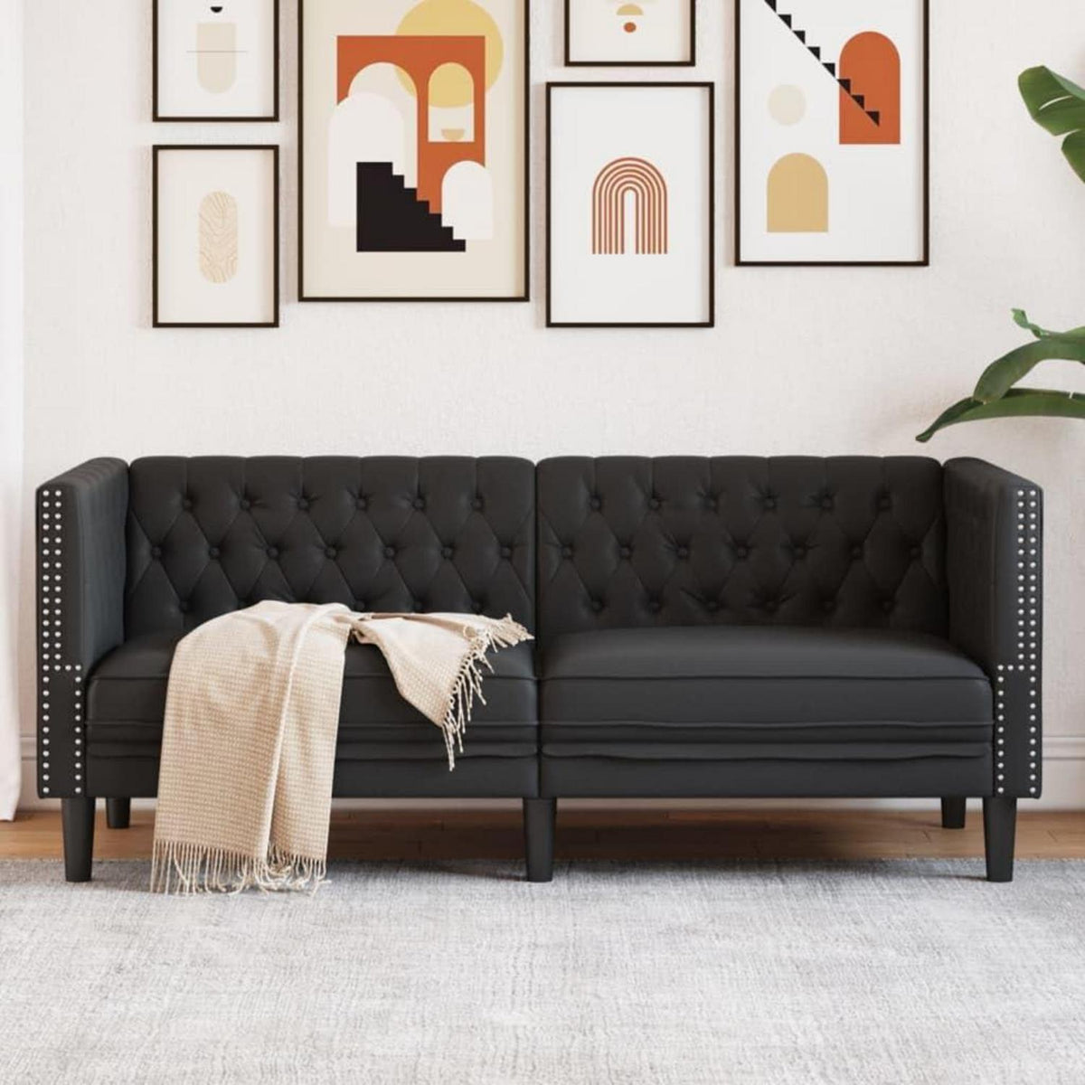 Chesterfield Sofa 2-Sitzer Schwarz Kunstleder