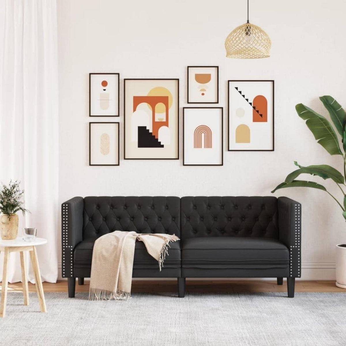 Chesterfield Sofa 2-Sitzer Schwarz Kunstleder