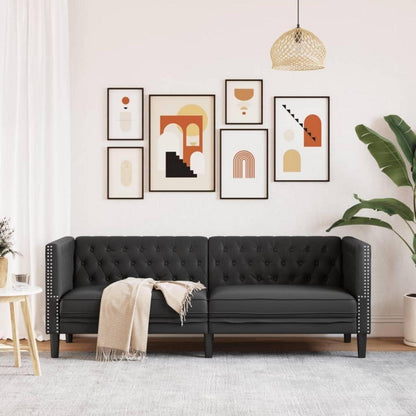 Chesterfield Sofa 3-Sitzer Schwarz Kunstleder
