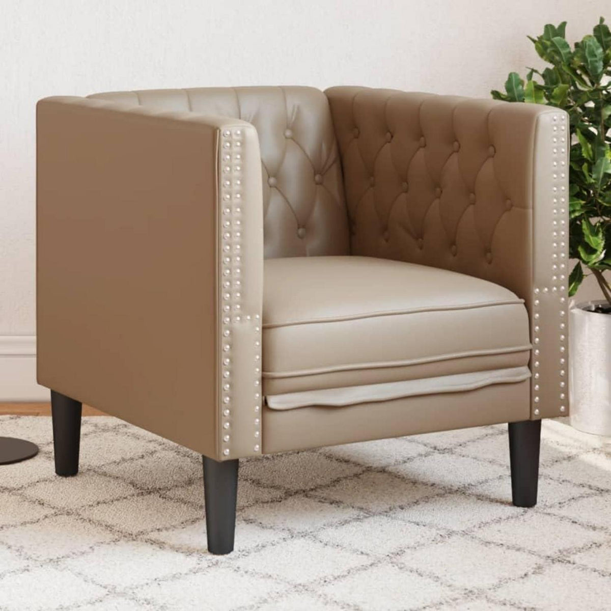 Chesterfield Sessel Kunstleder Cappuccino | 1-Sitzer Polstersofa