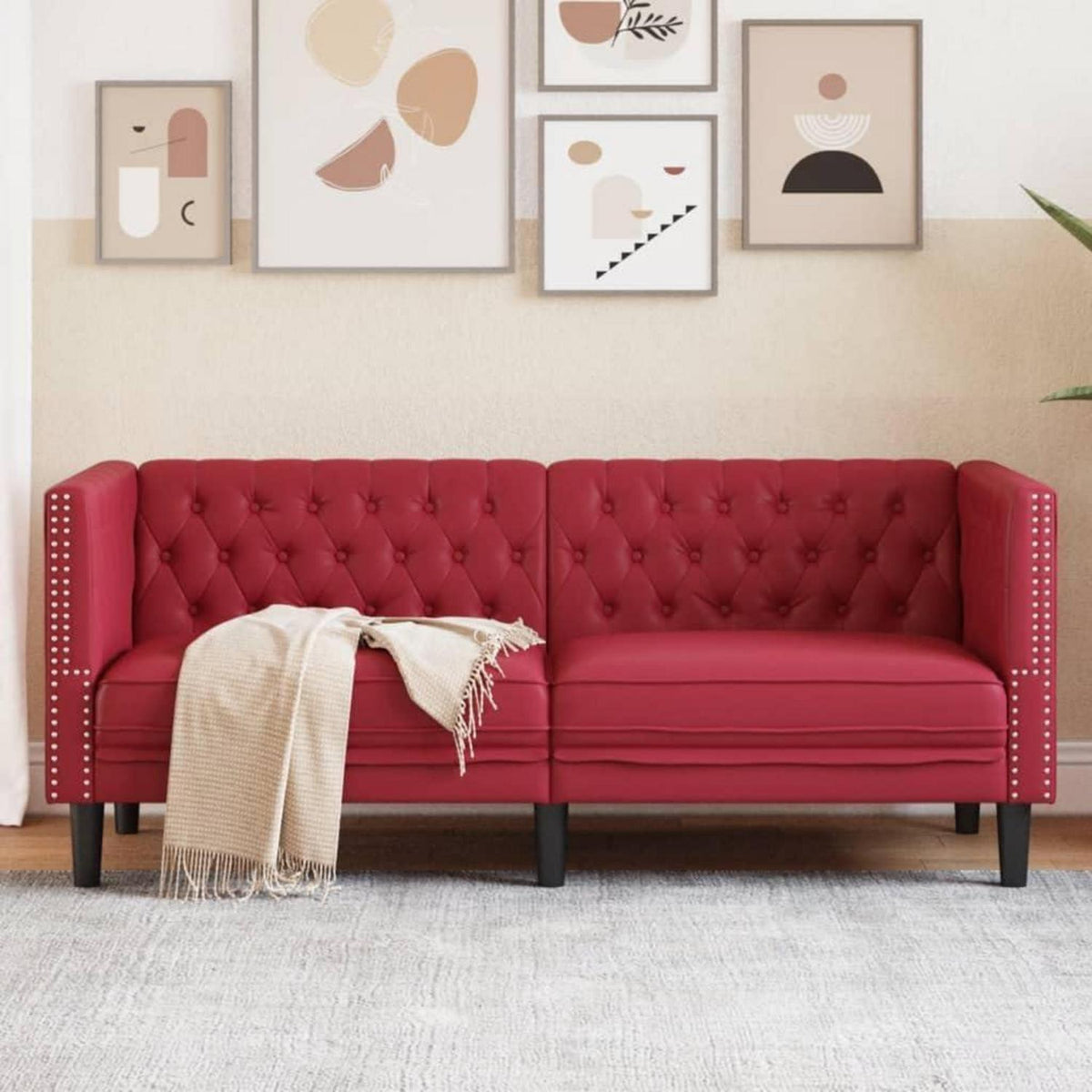 Chesterfield Sofa 2-Sitzer Kunstleder Weinrot