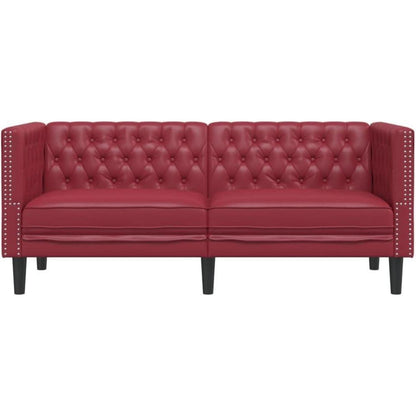Chesterfield Sofa 2-Sitzer Kunstleder Weinrot