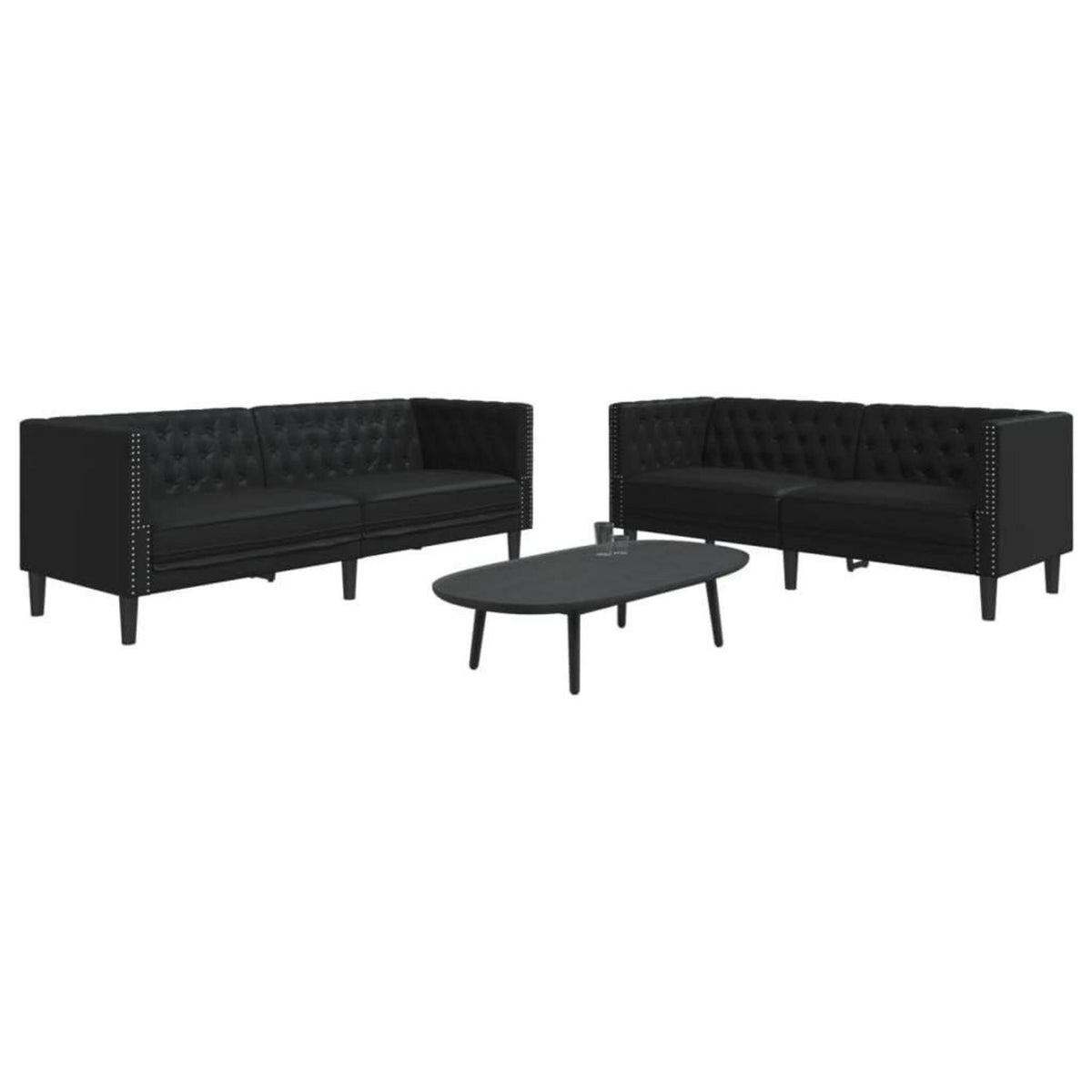 Chesterfield Sofa 2-Sitzer & 3-Sitzer Schwarz Kunstleder