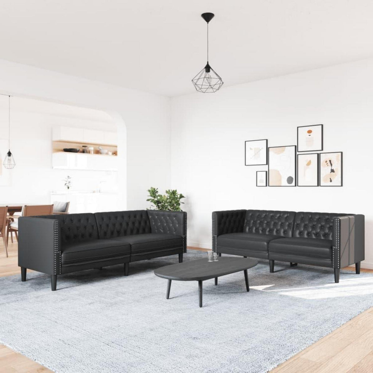 Chesterfield Sofa 2-Sitzer & 3-Sitzer Schwarz Kunstleder