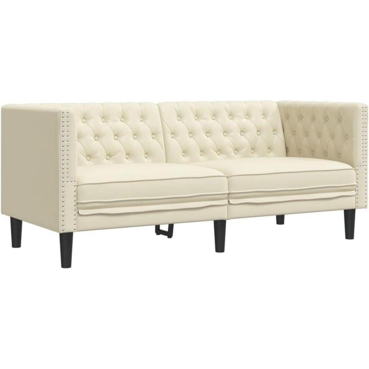 Chesterfield Sofa 2-Sitzer Creme Kunstleder Polstersofa