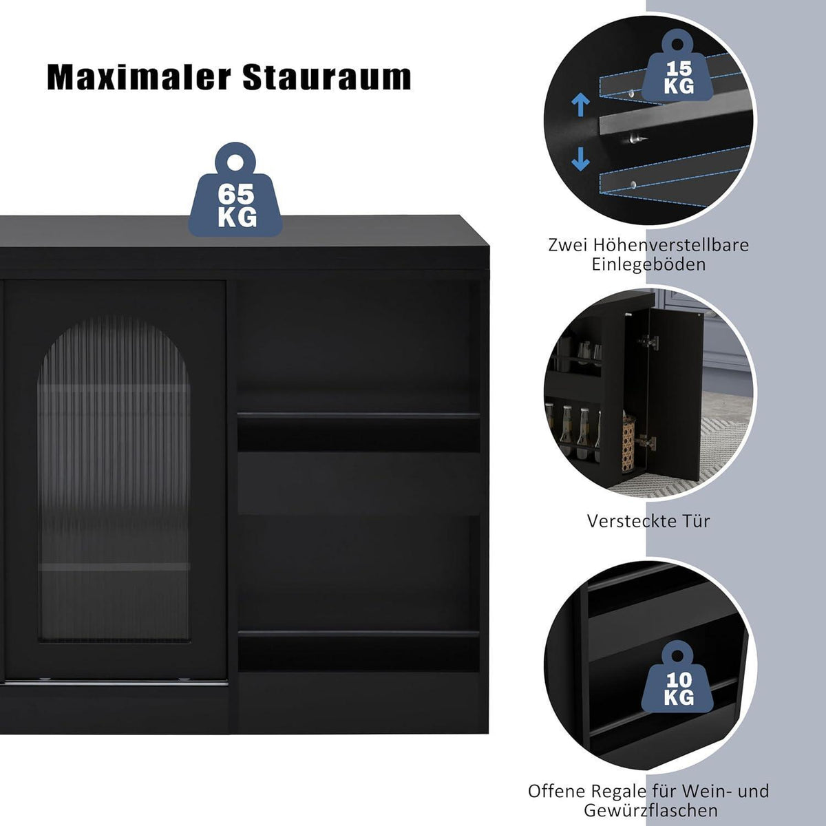 Klappbarer Esstisch mit Stauraum & Schublade – Schwarz 121.5x76.7cm