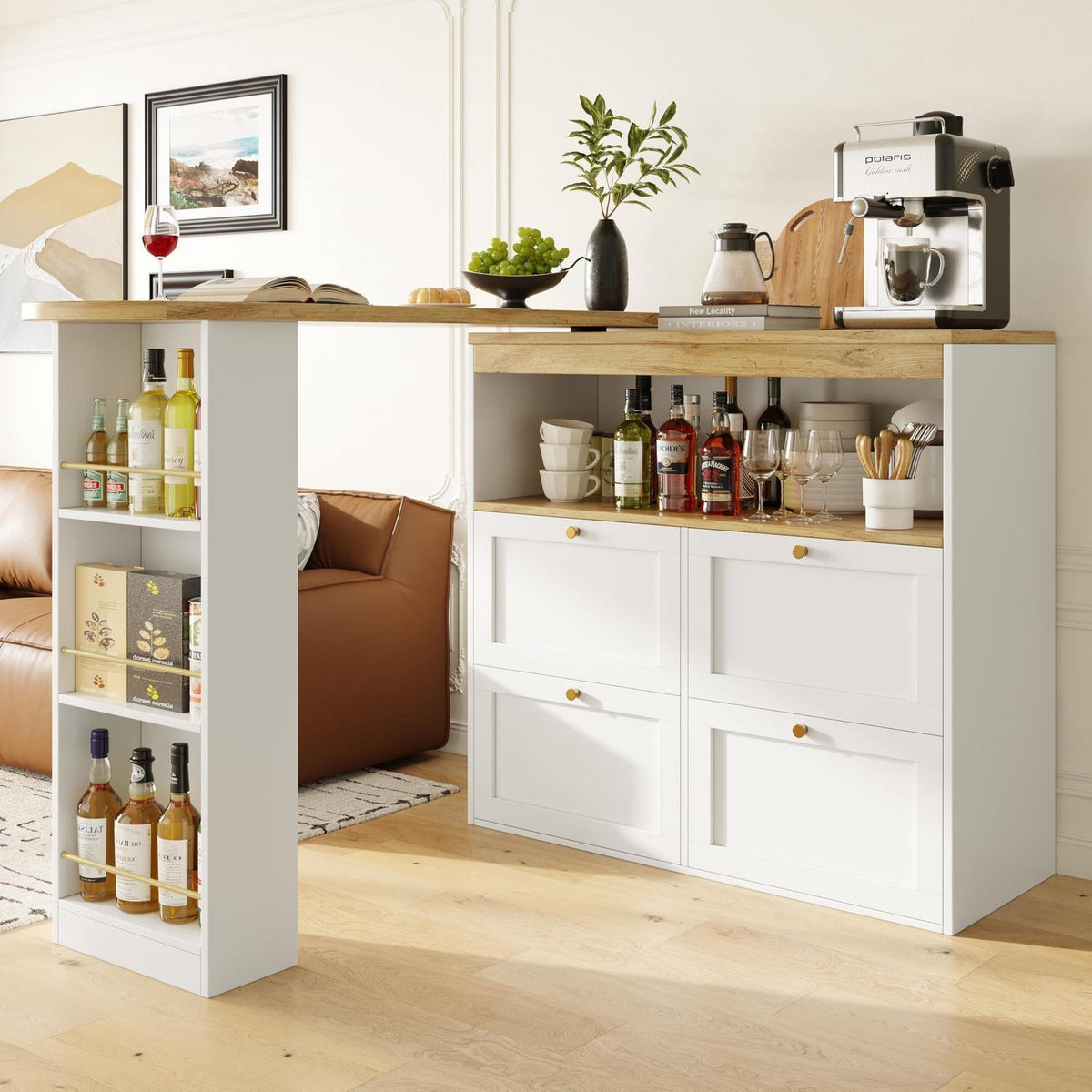 Klappbarer Esstisch mit Stauraum & Schublade – Weiß + Holz 138x104cm