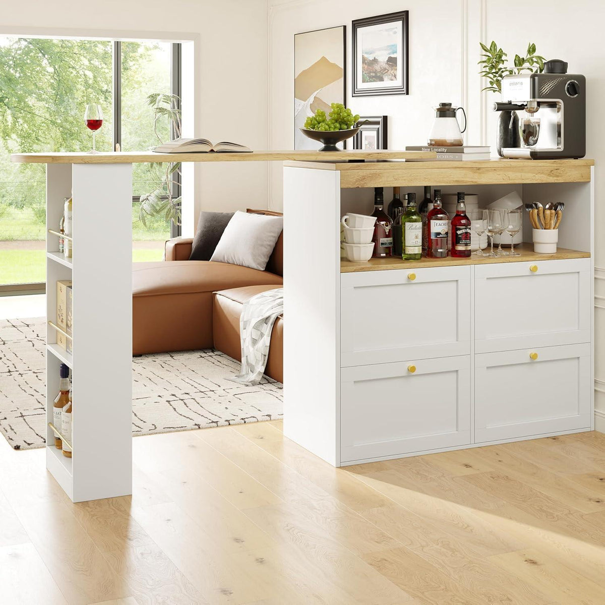 Klappbarer Esstisch mit Stauraum & Schublade – Weiß + Holz 138x104cm
