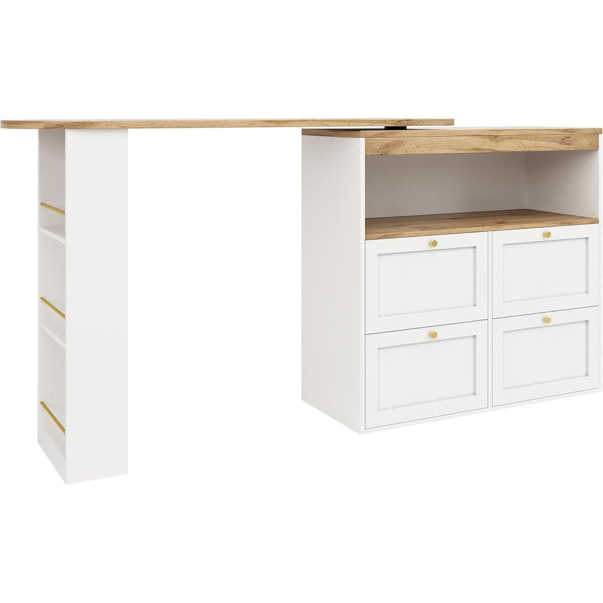 Klappbarer Esstisch mit Stauraum & Schublade – Weiß + Holz 138x104cm