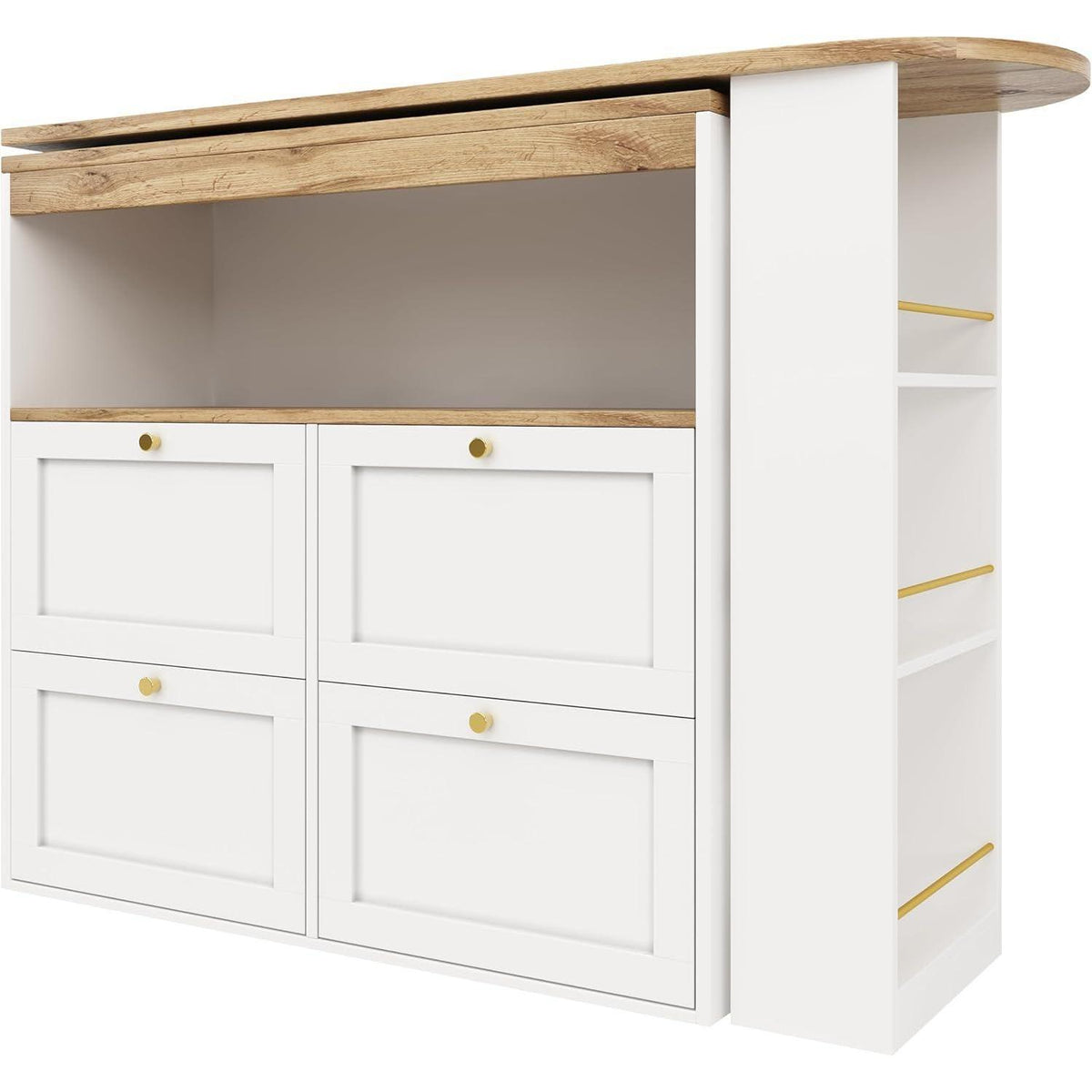 Klappbarer Esstisch mit Stauraum & Schublade – Weiß + Holz 138x104cm