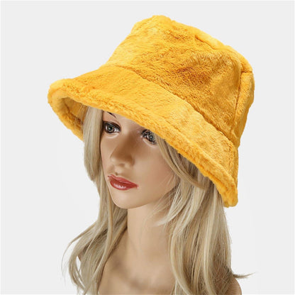 Flauschige Winter Fischerhut Damen Gelb – Warm & Verstellbar