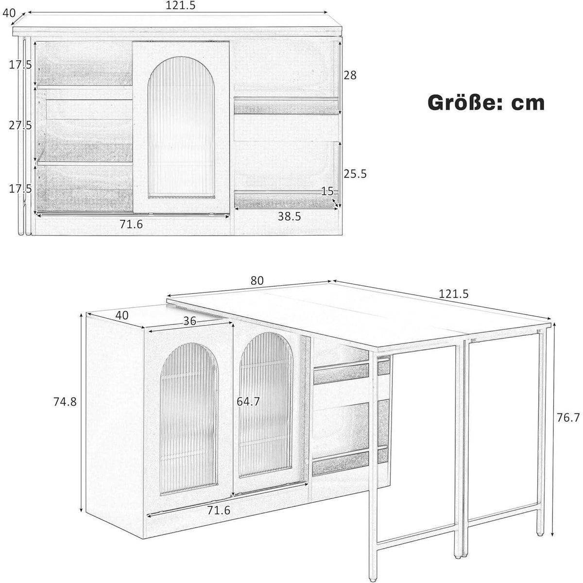 Klappbarer Esstisch mit Stauraum & Schublade – Weiß 121.5x76.7cm