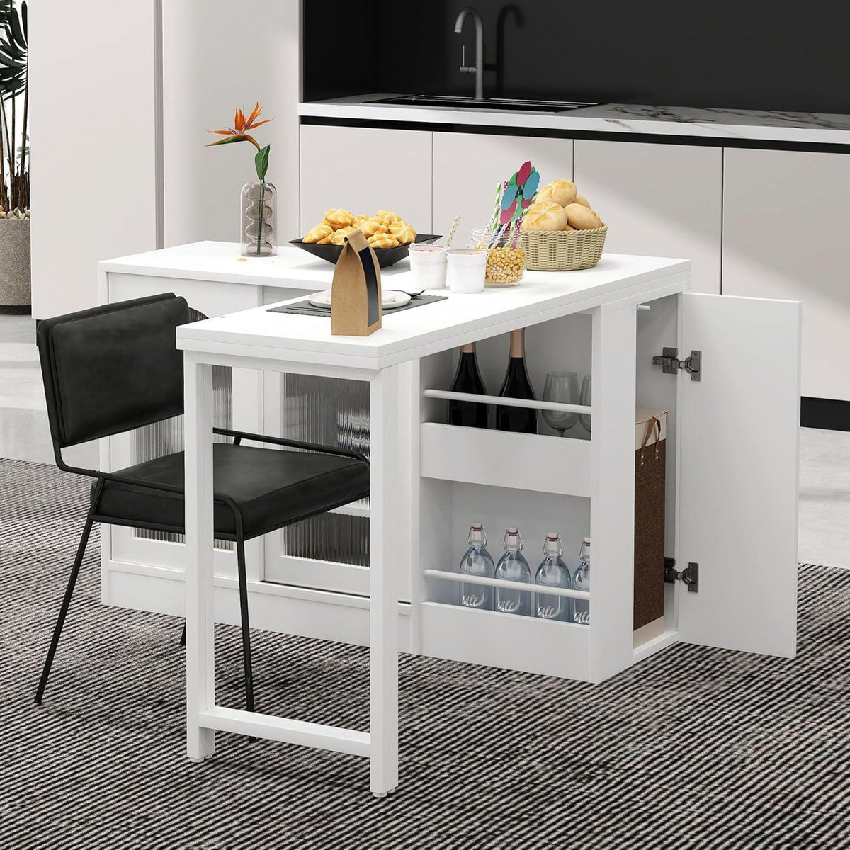 Klappbarer Esstisch mit Stauraum & Schublade – Weiß 121.5x76.7cm