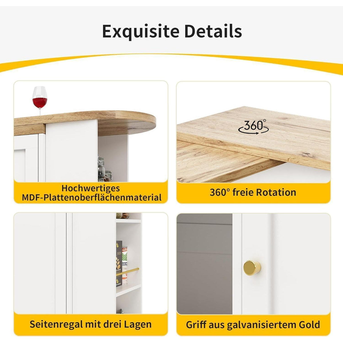 Klappbarer Esstisch mit Stauraum & Schublade – Weiß 138x104cm