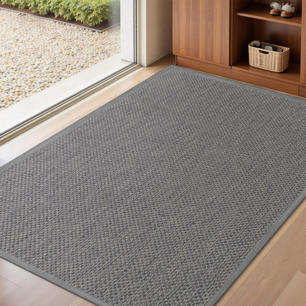 Rutschfeste Fußmatte Innen 81x121 cm – Grau, Saugfähig & Waschbar