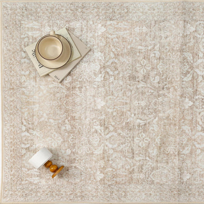 Vintage Teppich Beige 160x230cm Waschbar Rechteckig Wohnzimmer