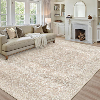 Vintage Teppich Beige 200x300cm Waschbar Rechteckig Wohnzimmer