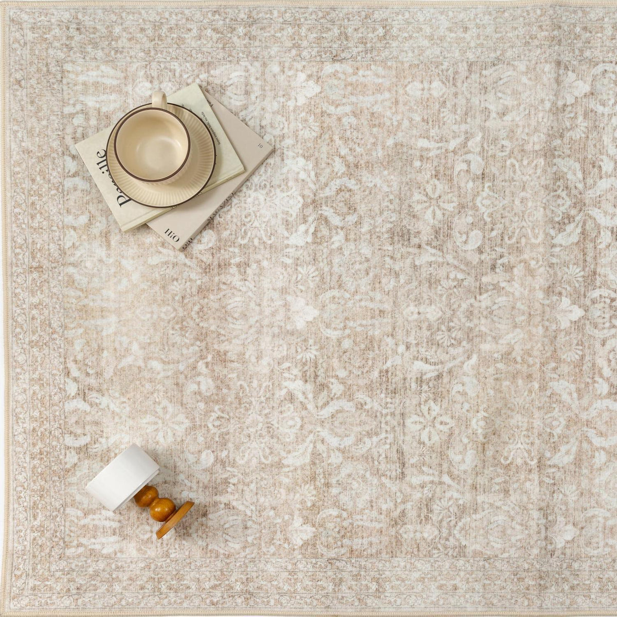 Vintage Teppich Beige 200x300cm Waschbar Rechteckig Wohnzimmer