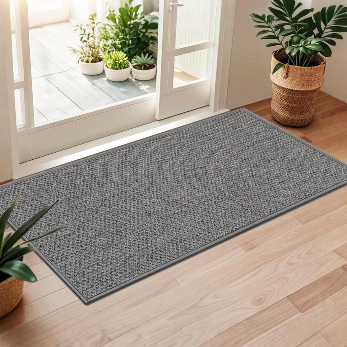 Fußmatte Innen 60x150 cm – Rutschfest & Waschbar, Hellgrau