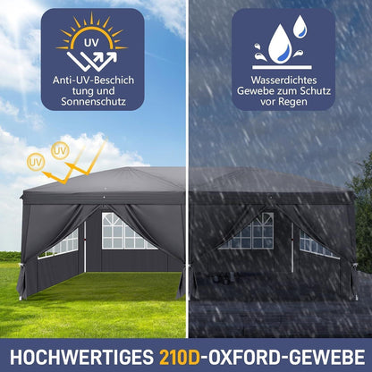 Faltpavillon 3x6m mit Stahlrahmen & 6 Seitenteilen – Winterfest & UV-Schutz