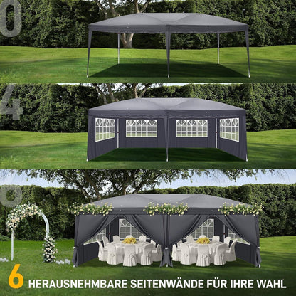 Faltpavillon 3x6m mit Stahlrahmen & 6 Seitenteilen – Winterfest & UV-Schutz
