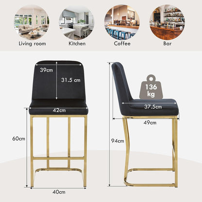 Barhocker 2er Set Samt mit goldenen Beinen