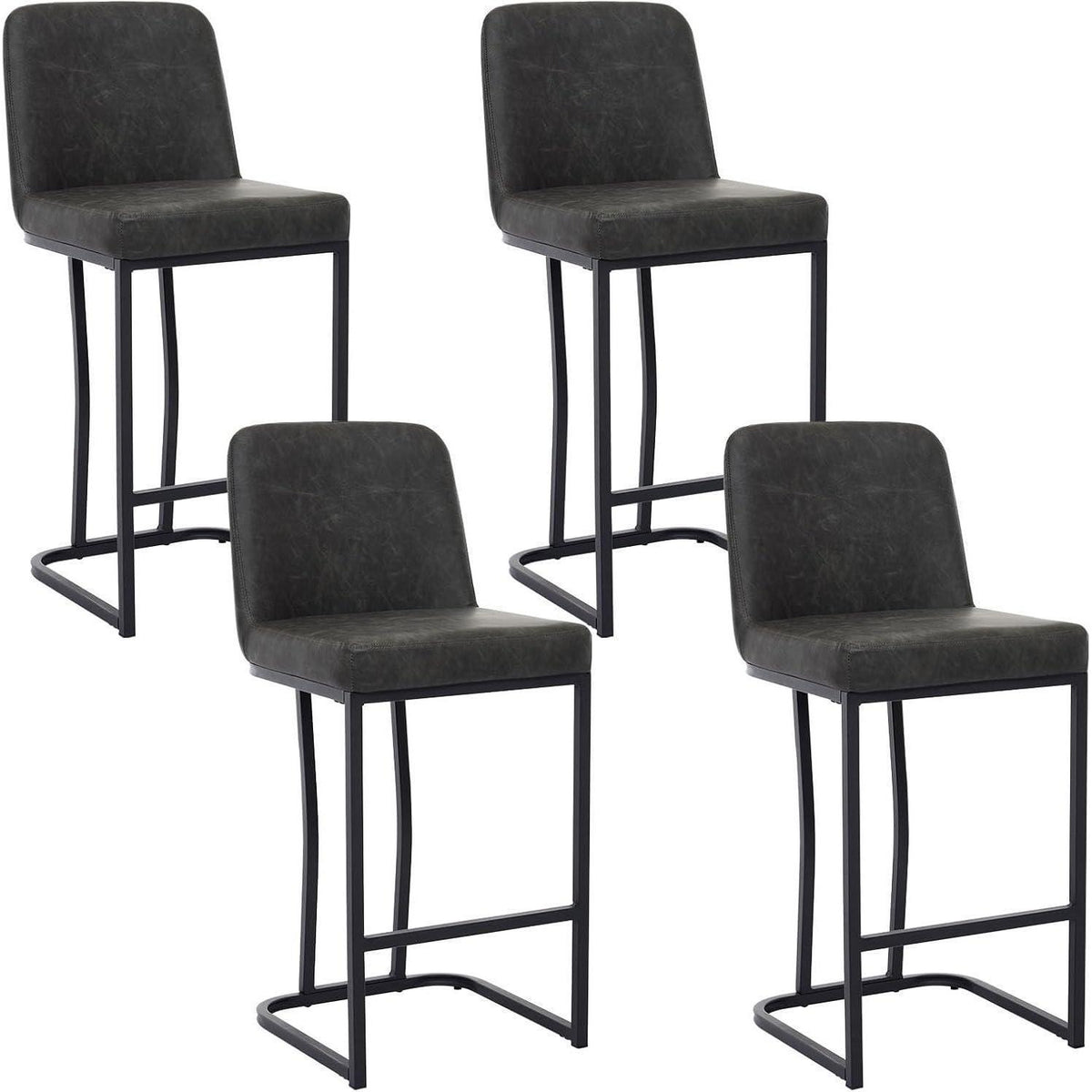 Barhocker Set 4 Grau – Gepolsterte Tresenstühle mit Metallbein