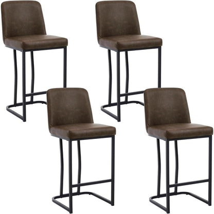 Barhocker Set 4er – Braun, Metallbein in Lederoptik