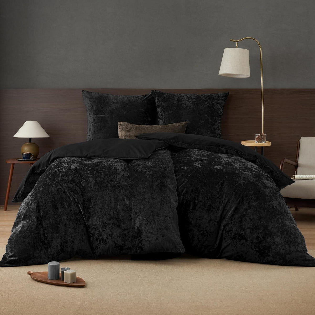 Samt Bettwäsche Set 135x200 Schwarz, 4-teilig Luxus