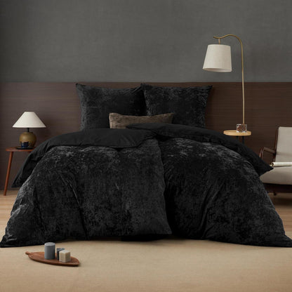 Samt Bettwäsche Set 135x200 Schwarz, 4-teilig Luxus