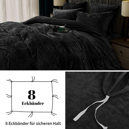 Samt Bettwäsche Set 135x200 Schwarz, 4-teilig Luxus