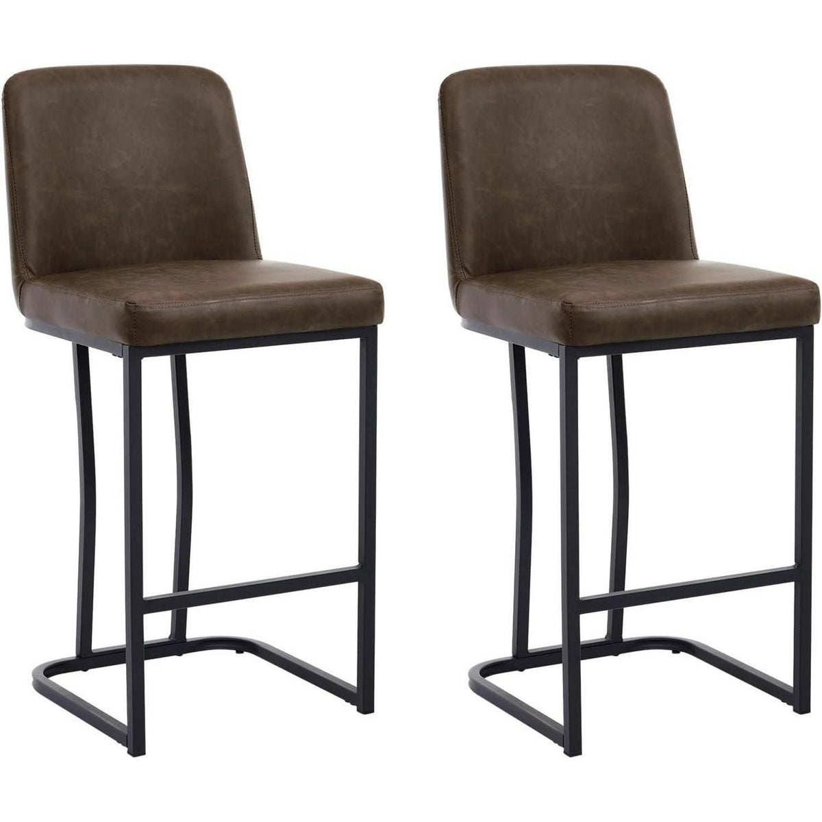 Barhocker 2er Set, Braun – Bequeme Tresenstühle in Lederoptik