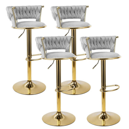 Barhocker Set 4er – Höhenverstellbar, Geflochtene Rückenlehne, Gold/Grau