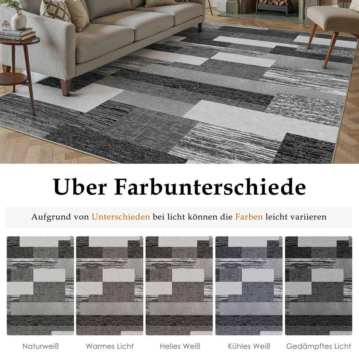 Waschbarer Teppich Schwarz 160x230cm – Modern & Rutschfest