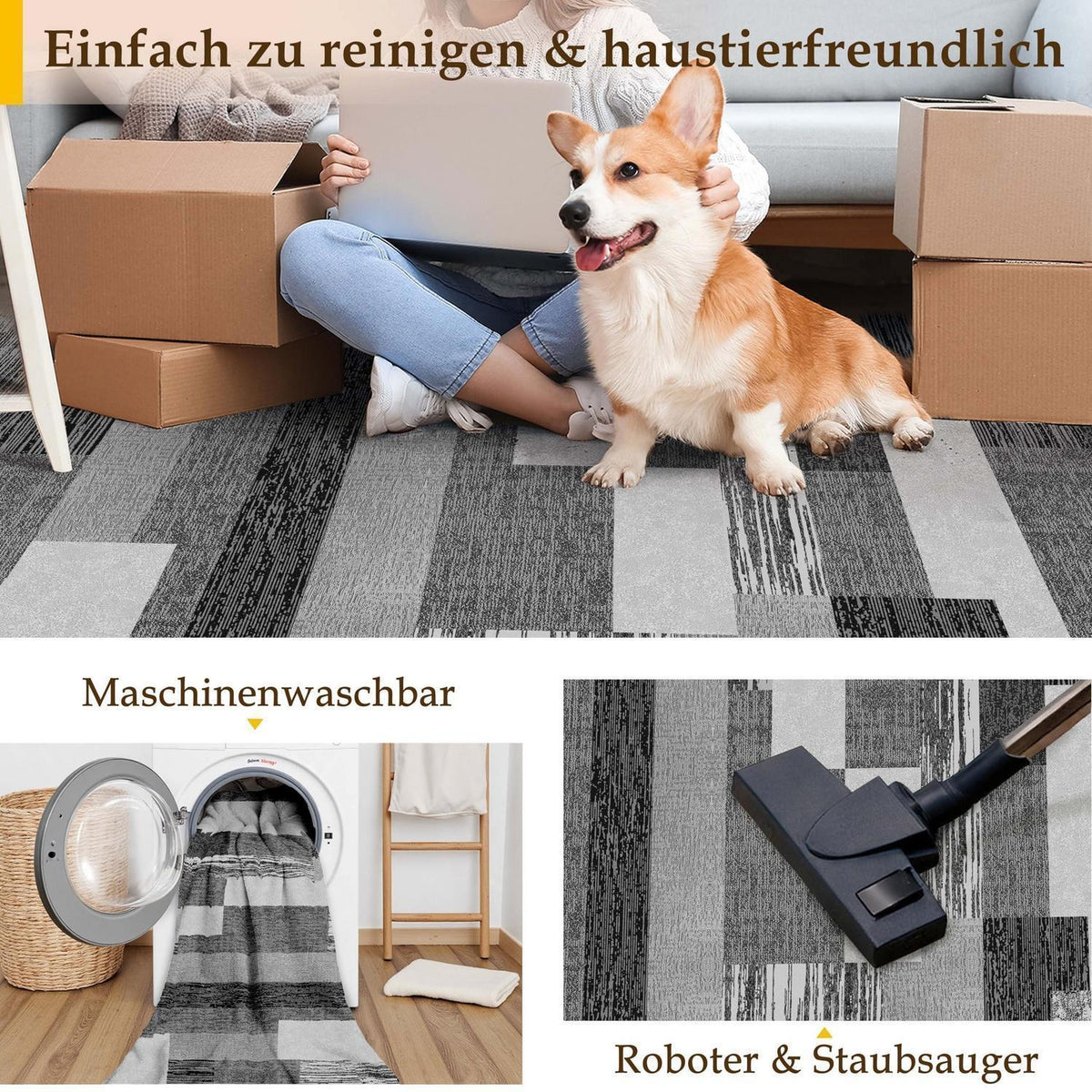 Waschbarer Teppich Schwarz 160x230cm – Modern & Rutschfest