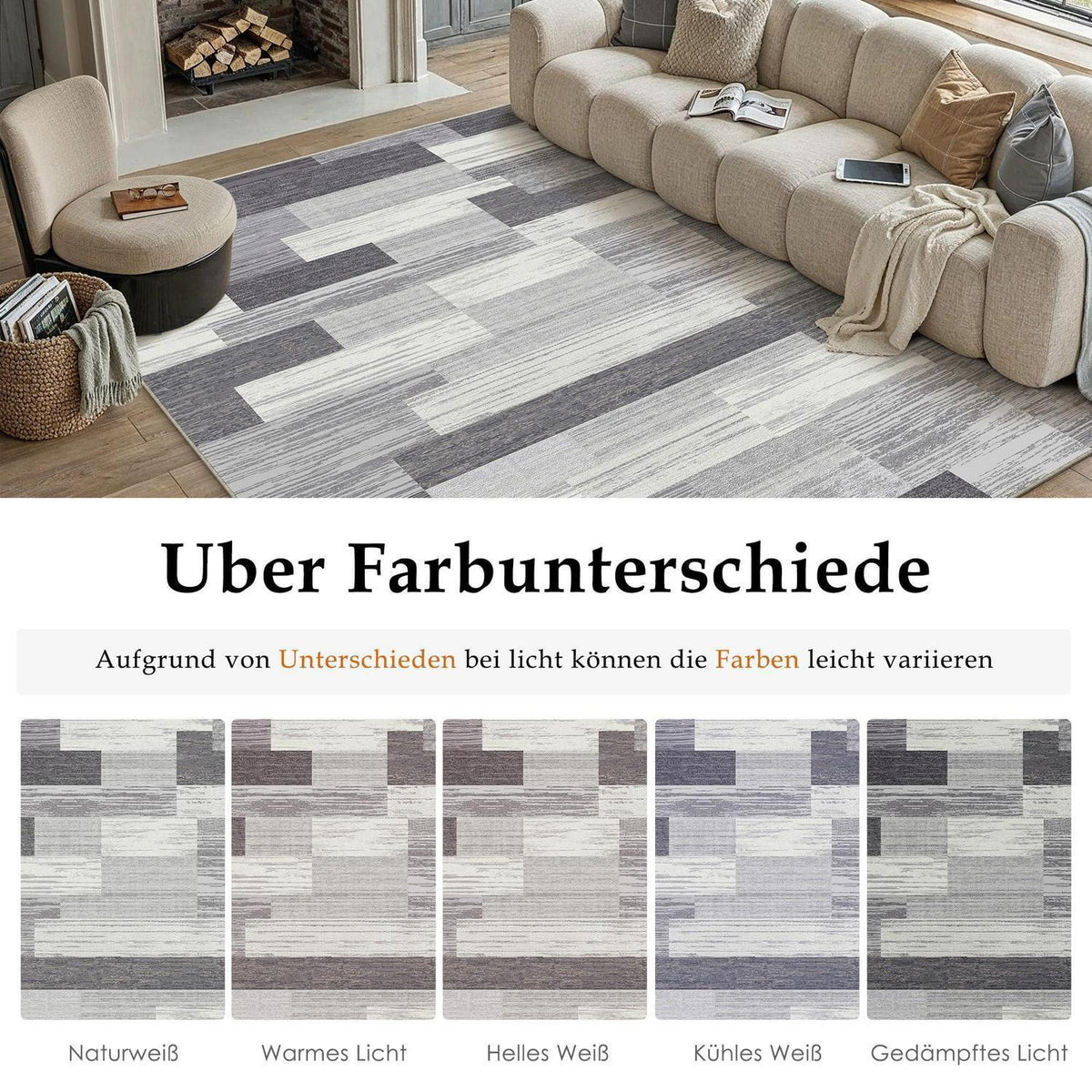 Grauer Teppich 200x300cm Waschbar Modern Rechteckig