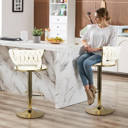 Barhocker Set 4er – Höhenverstellbar, Geflochten, Gold/Beige