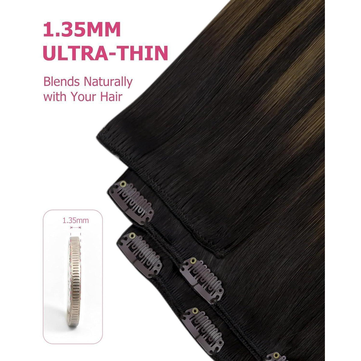 Echthaar Clip-in Extensions Ombre Braun 40cm