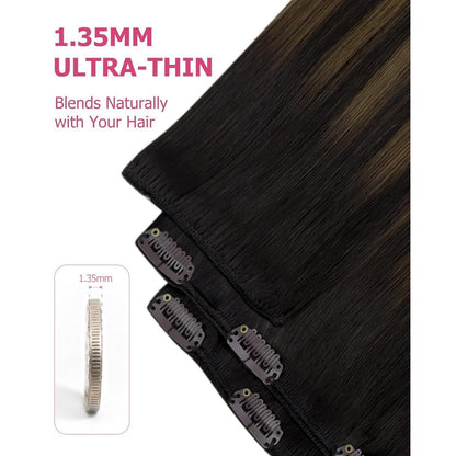 Echthaar Clip-in Extensions Ombre Braun 40cm
