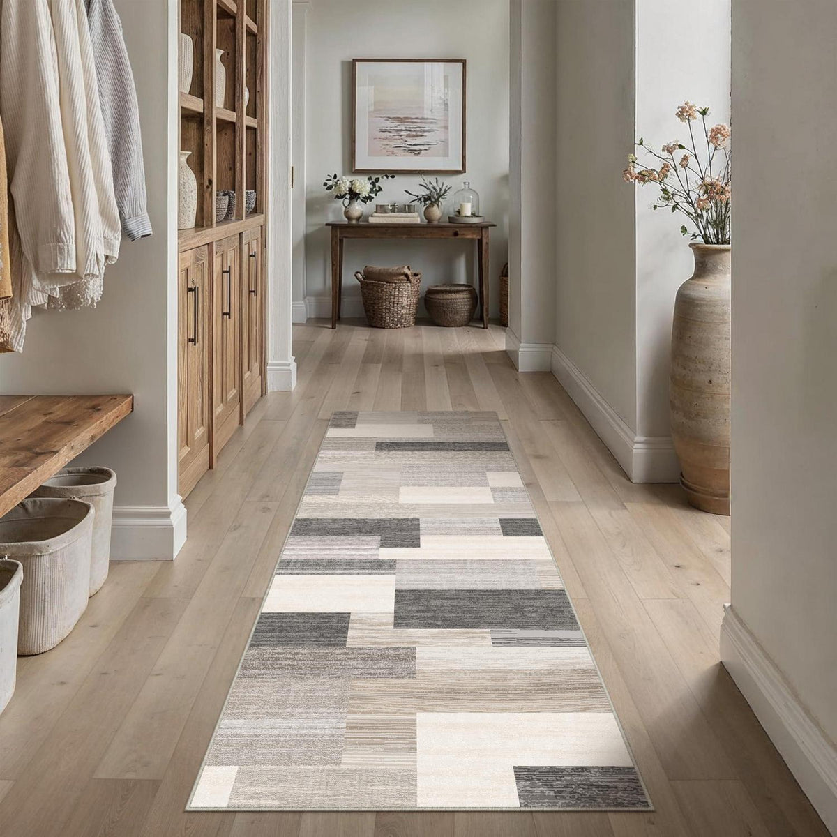 Läufer Flur Teppich Beige 60x180cm Waschbar Modern