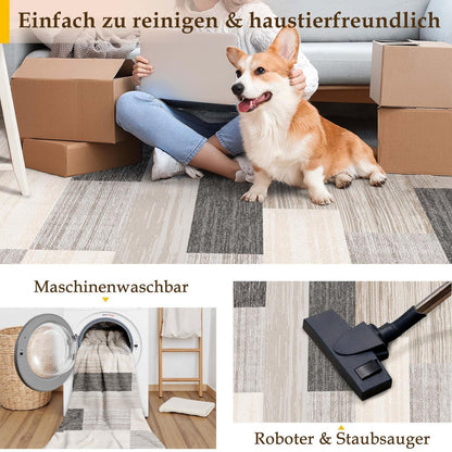 Läufer Flur Teppich Beige 60x180cm Waschbar Modern