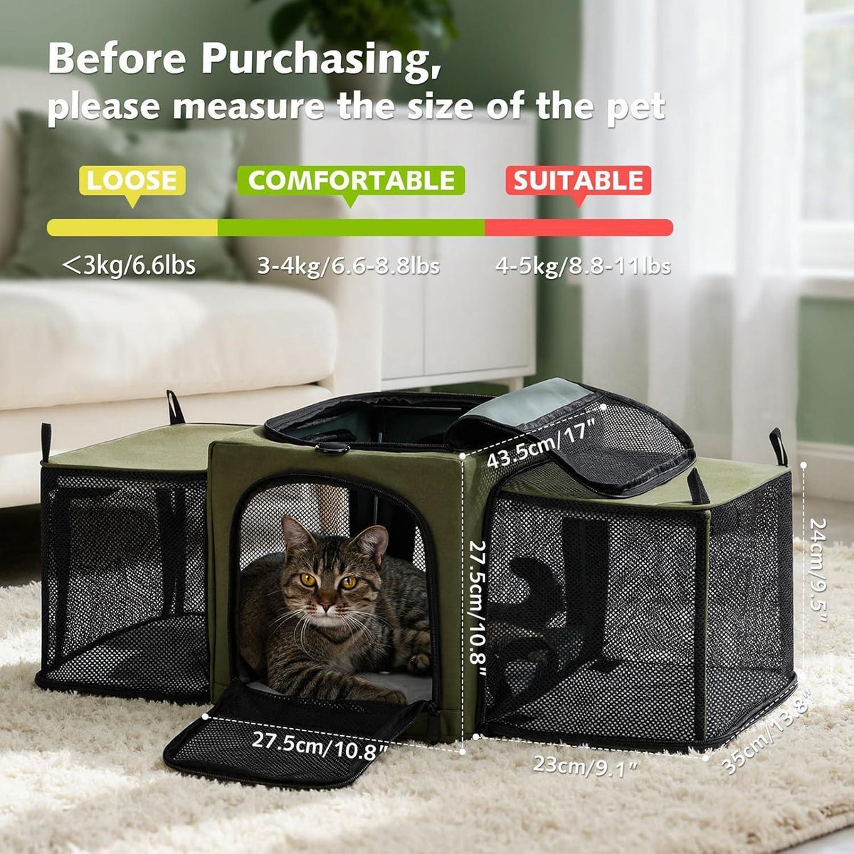 Faltbare Katzen Transportbox mit Erweiterung & Ausbruchschutz